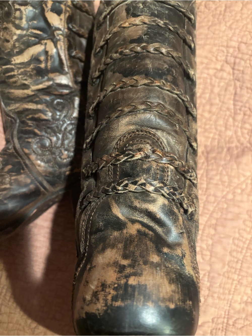 Corral Brown Distressed 9 Embroidered Leather Heeled Boots - Picture 5 of 5